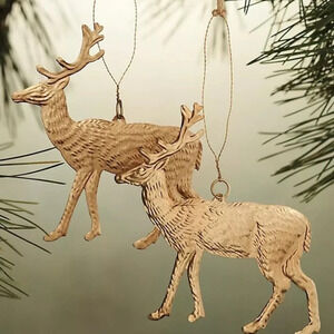 NWT  Anthropologie Set of 2 Gilded Deer Christmas Tree Ornaments
